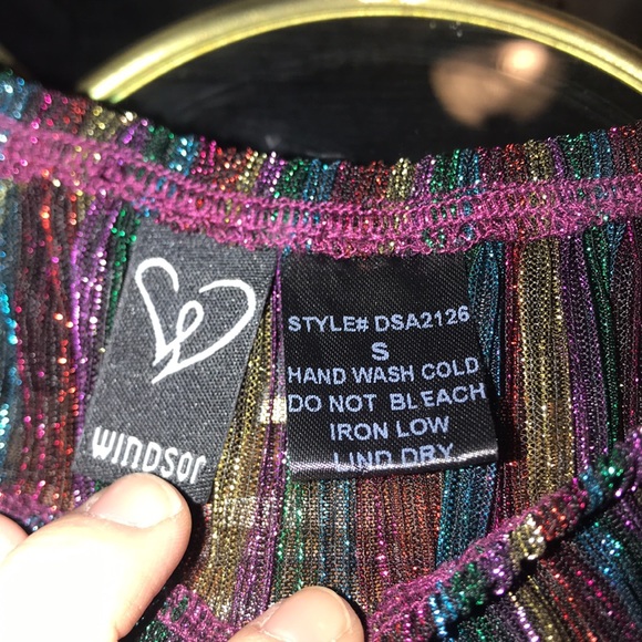 Windsor Black & Rainbow Striped Glitter Lux Off The Shoulder Cropped Blouse - Picture 12 of 14